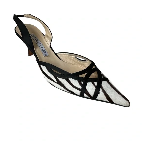 Vintage Luciano Padovan Italian Calfskin White, Black, Brown Kitten Heels, 37 - Picture 4 of 11